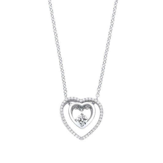 Silver CZ Inside Out Double Heart Solitaire Lavalier Necklace 20" - GVK364