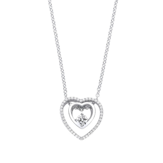 Silver CZ Inside Out Double Heart Solitaire Lavalier Necklace 20" - GVK364