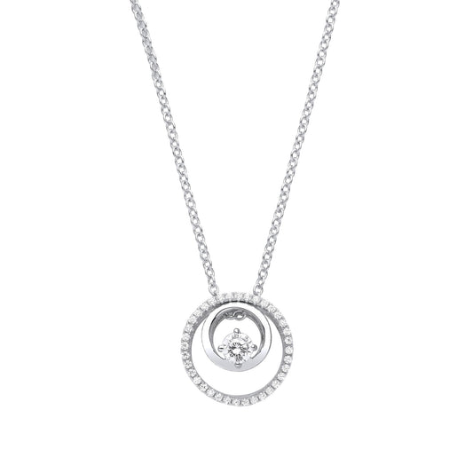 Silver CZ Double Circle of Life Solitaire Lavalier Necklace 20" - GVK366