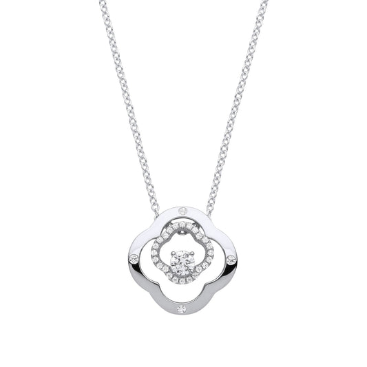 Silver CZ Double 4 Leaf CloverSolitaire Lavalier Necklace 18 + 2" - GVK368