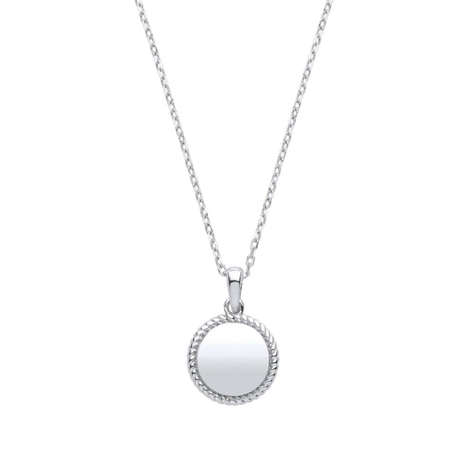 Silver Round Disc Twisted Rope Frame Mirror Pendant Necklace 20" - GVK370