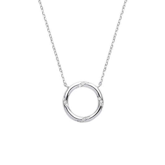 Silver CZ Twisting Meander Circle Lavalier Necklace 18 + 2 inch - GVK374