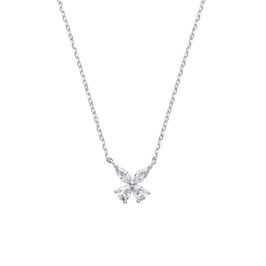 Silver Pear Marquise CZ Butterfly Flower Lavalier Necklace 19.5" - GVK376