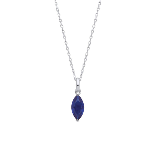 Silver Blue Marquise CZ Deep Blue Eye Solitaire Necklace 20" - GVK377