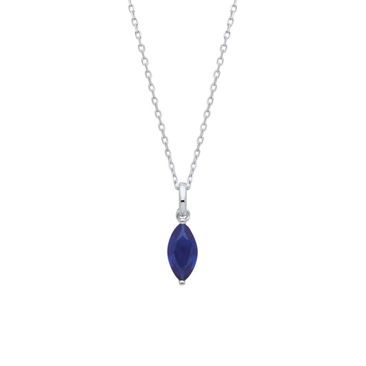 Silver Blue Marquise CZ Deep Blue Eye Solitaire Necklace 20" - GVK377