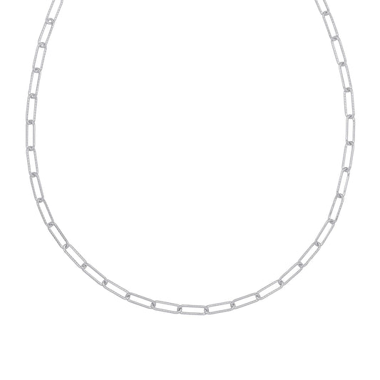 925 Silver Hammered Paperclip Pill Chain Necklace 4mm 16 + 2 inch - GVK381