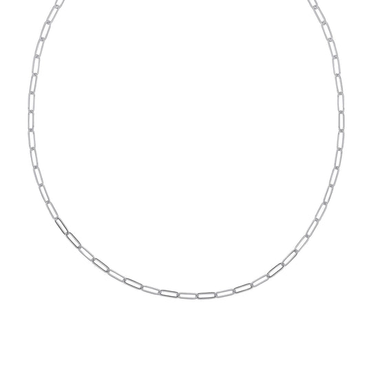 Silver Plain Flat Paperclip Pill Chain Necklace 3mm 18 + 2 inch - GVK382