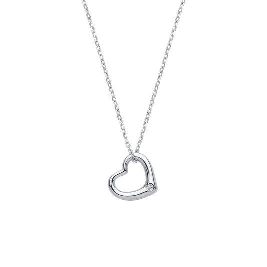 Silver CZ Open Love Heart Solitaire Lavalier Necklace 18 + 2 inch - GVK383