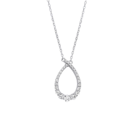 Silver CZ Crossover Graduated Pear Loop Lavalier Necklace 18 + 2" - GVK384