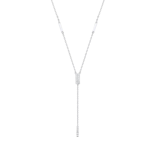 925 Sterling Silver CZ Chocolate Bar Lariat Necklace 15 + 2 inch - GVK388