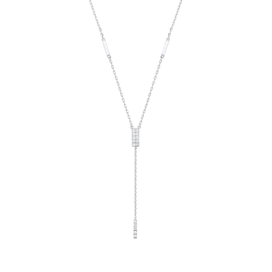 925 Sterling Silver CZ Chocolate Bar Lariat Necklace 15 + 2 inch - GVK388
