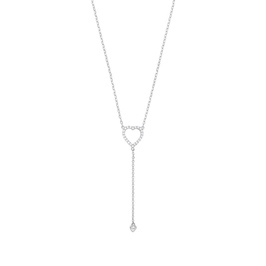 925 Silver CZ Lil n Large Love Hearts Lariat Necklace 16 + 2 inch - GVK389