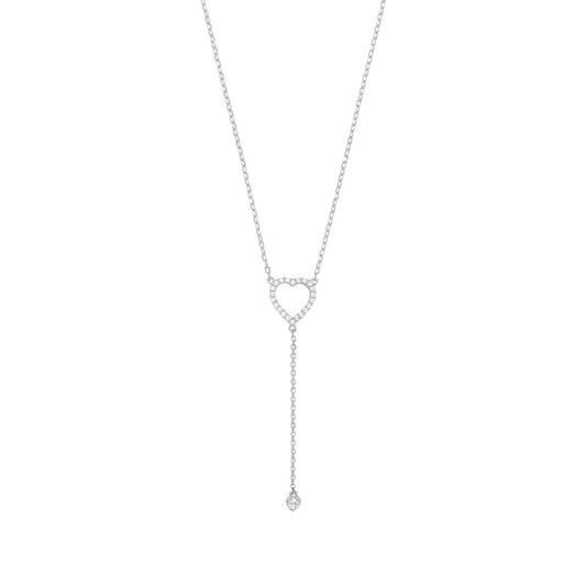 925 Silver CZ Lil n Large Love Hearts Lariat Necklace 16 + 2 inch - GVK389