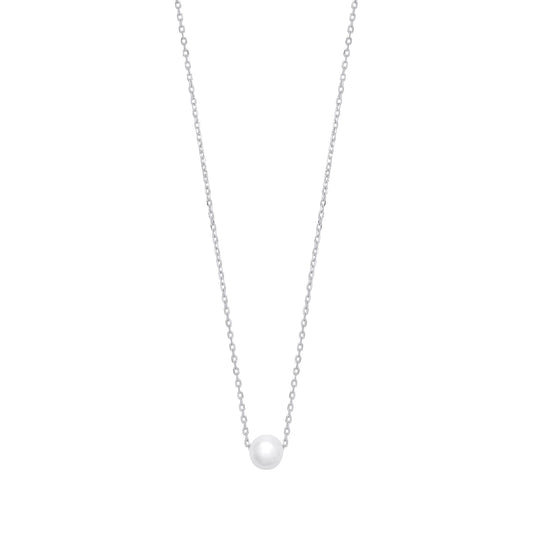 Silver Cream Pearl Solo Orbit Full Moon Lavalier Necklace 15 + 1" - GVK392