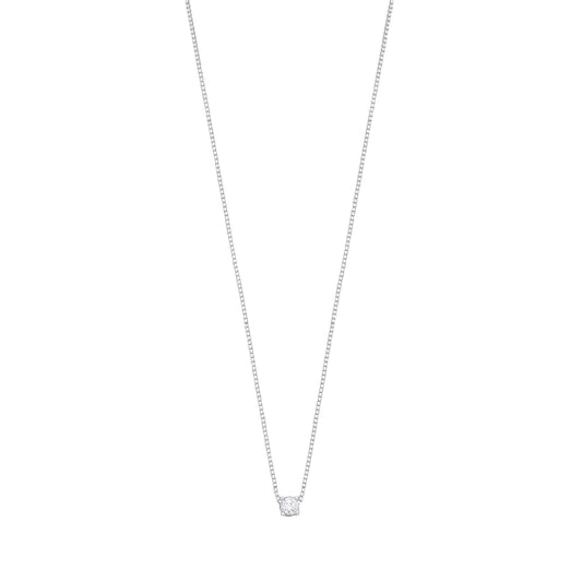 Sterling Silver CZ 4 Claw Dainty Solitaire Necklace 16 + 1 inch - GVK393