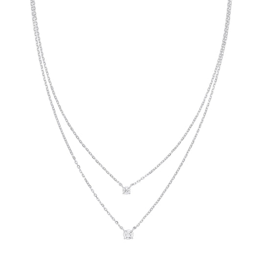 Silver CZ Lil n Large Solitaire Multi-strand Necklace 14 + 2 inch - GVK394