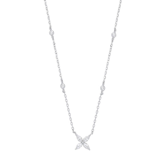 Silver Marquise CZ Flower Butterfly By The" Lavalier Necklace 18" - GVK395