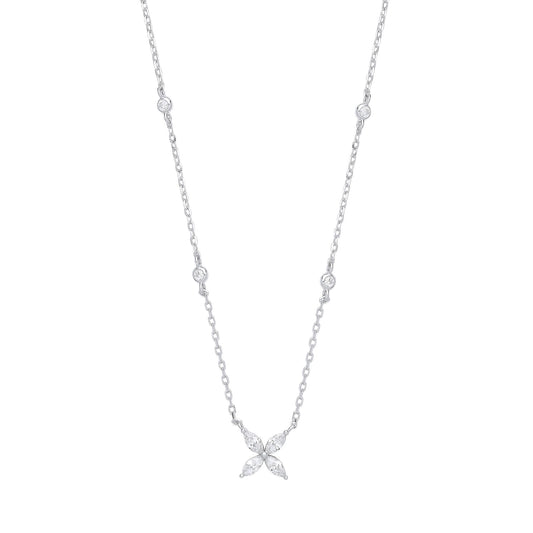 Silver Marquise CZ Flower Butterfly By The" Lavalier Necklace 18" - GVK395