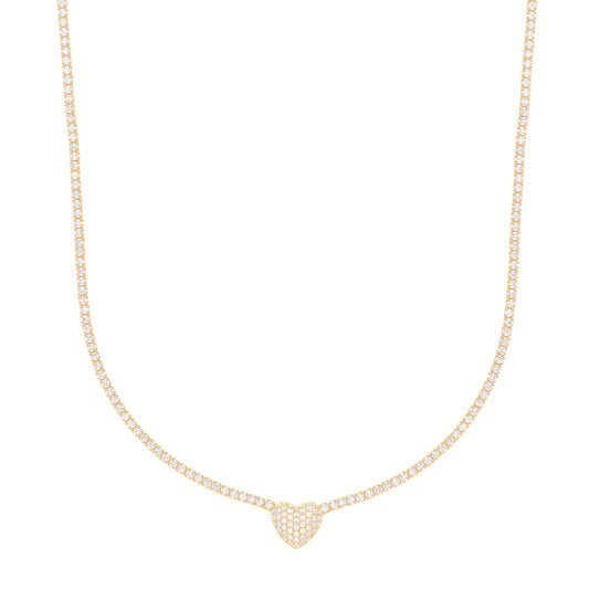 Gilded Silver CZ Pave Encrusted Heart Tennis Necklace 2mm 14 + 2" - GVK403