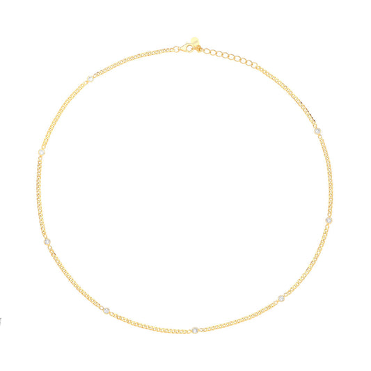 Gilded Silver CZ Multi Solitaire Station Necklace 3mm 15 + 2 inch - GVK404