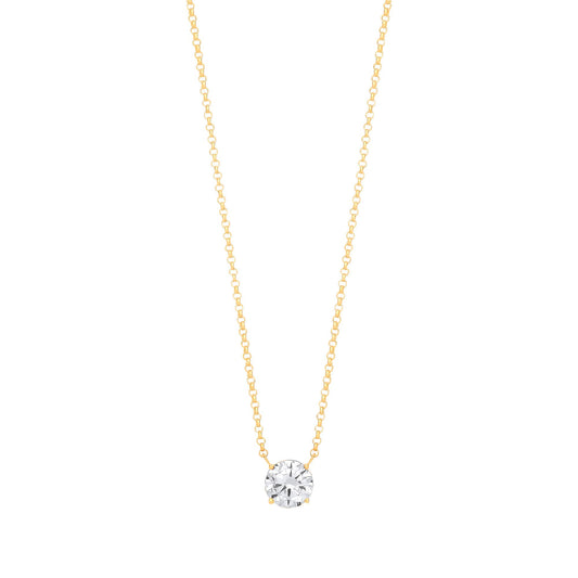 Gilded 925 Silver CZ 8mm Solitaire Lavalier Necklace 18 + 2 inch - GVK406