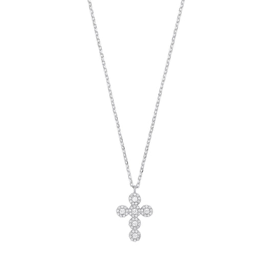 Silver CZ Bubbly Halo Cross Pendant Pendant Necklace 16 + 2 inch - GVK407
