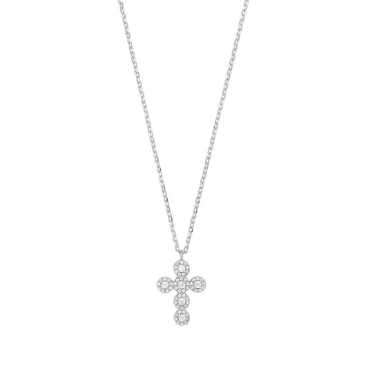 Silver CZ Bubbly Halo Cross Pendant Pendant Necklace 16 + 2 inch - GVK407