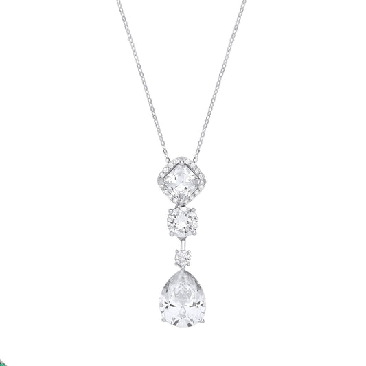 Silver Pear Princess CZ Multi Shape Solitaire Necklace 18" - GVK408
