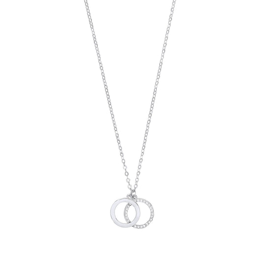 925 Silver CZ Double Circle of Life Pendant Necklace 16 + 1 inch - GVK409