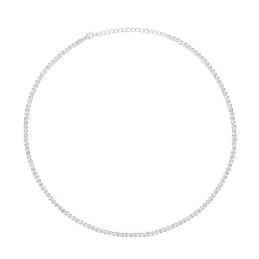 925 Silver CZ Half Bezel Bubble Tennis Necklace 3mm 16 + 2 inch - GVK411