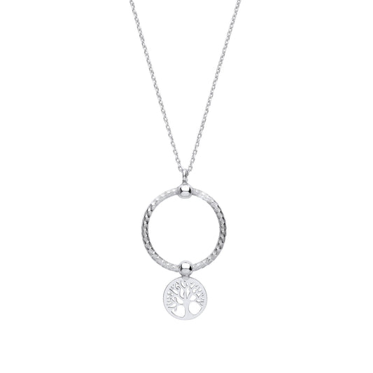 Silver Snake Circle Cutout Tree of Life Disc Pendant Necklace 16" - GVK415