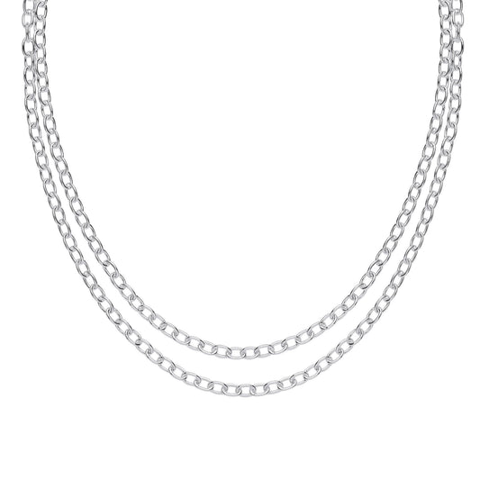 Silver Oval Belcher Rolo Layered Necklace 4mm 14 + 2 inch - GVK421