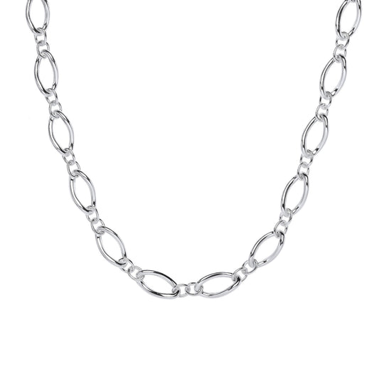 925 Silver 2+1 Oval Rolo Figaro Chain Necklace 12mm 17 + 2 inch - GVK426