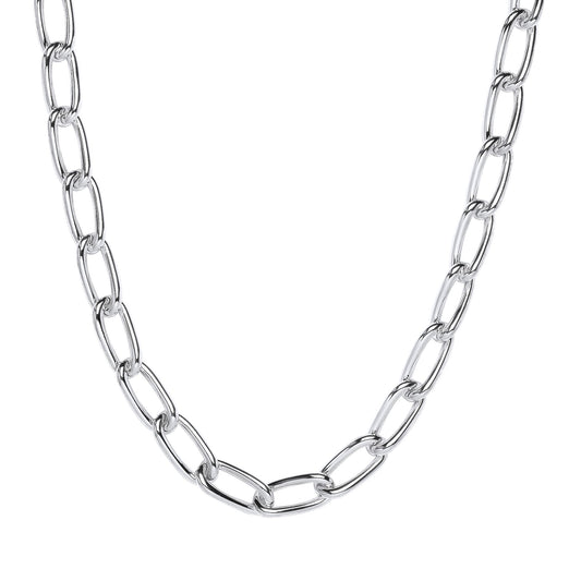 Silver Rounded Oval Long Curb Link Chain Necklace 10mm 20" 50cm - GVK427