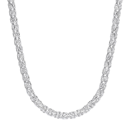 925 Silver 3D Square Byzantine Chain Necklace 7mm 16 + 2 inch - GVK430