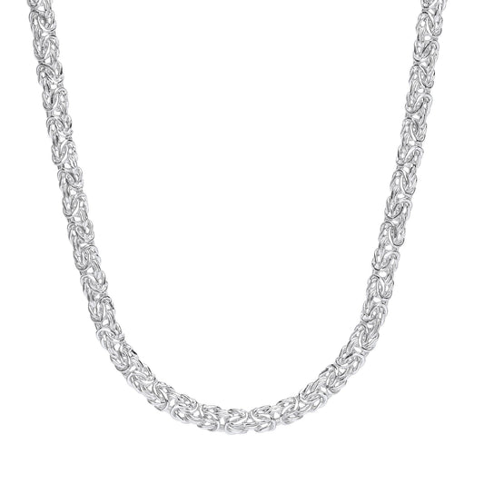 925 Silver 3D Square Byzantine Chain Necklace 7mm 16 + 2 inch - GVK430