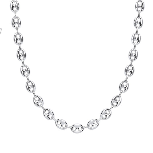 Silver Chunky Coffee Bean Marine Chain Necklace 9mm 16 + 2 inch - GVK431