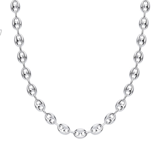 Silver Chunky Coffee Bean Marine Chain Necklace 9mm 16 + 2 inch - GVK431