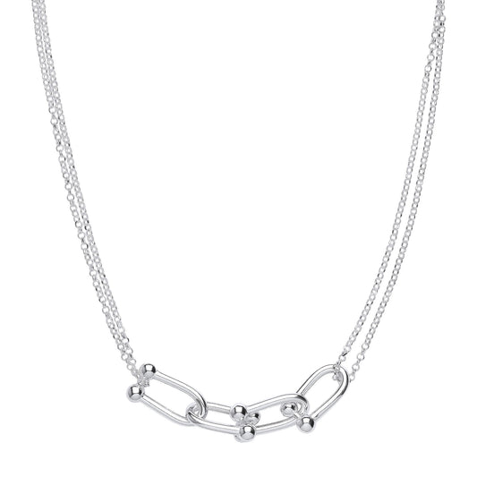 925 Silver Oval Barcell Stirrup Multi-strand Necklace 16 + 2 inch - GVK432