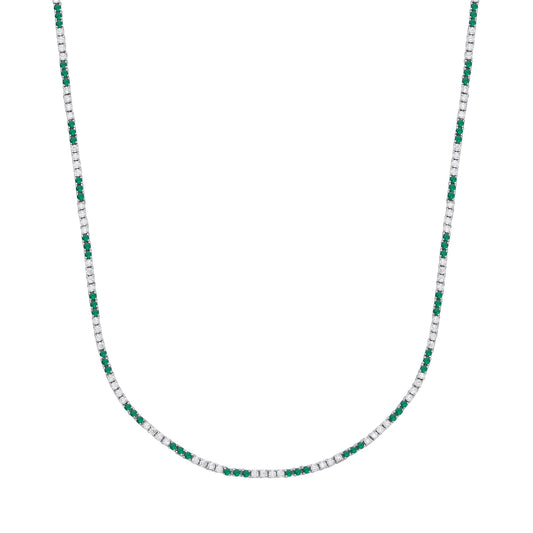 Silver Green CZ Eternity Stripes Tennis Necklace 2mm 17.5" - GVK434EM