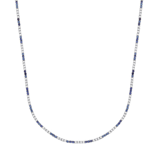Silver Blue CZ Eternity Stripes Tennis Necklace 2mm 17.5" - GVK434SAP