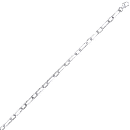 Silver Hammered Oval Pill Paper Clip Chain Necklace 5mm 20" 50cm - GVK435