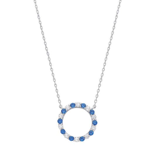 Silver Blue CZ Alternating Circle of Life Lavalier Necklace 18" - GVK444