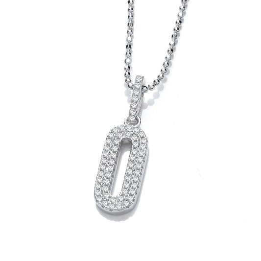 925 Silver CZ Oval Pill Paperclip Pendant Necklace 16 + 2 inch - GVK445