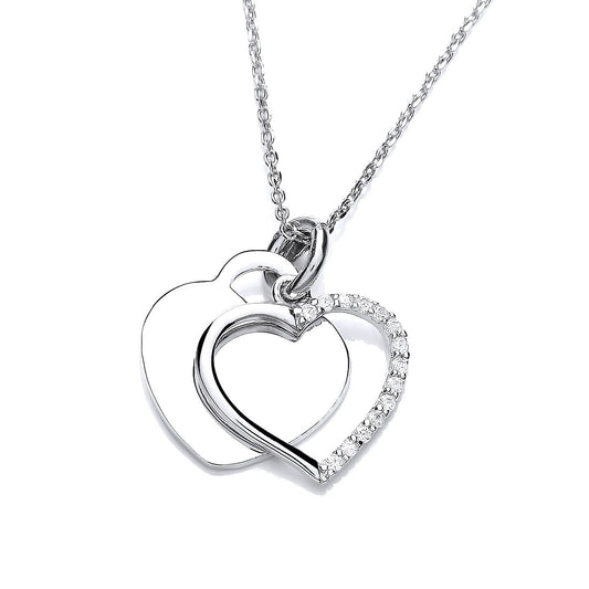 925 Silver CZ Double Love Heart Tag Pendant Necklace 16 + 2 inch - GVK447