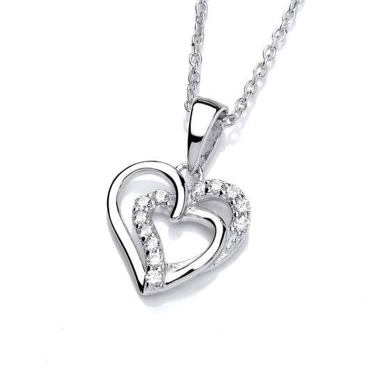 Silver CZ Entangled Overlapping Love Hearts Pendant Necklace 17" - GVK450