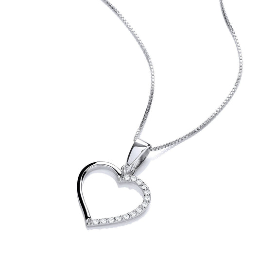Silver CZ Semi Set Open Love Heart Pendant Necklace 16 + 2 inch - GVK451