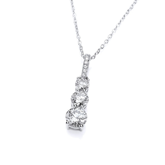 925 Sterling Silver CZ Graduated Trilogy Pendant Necklace 17 inch - GVK453