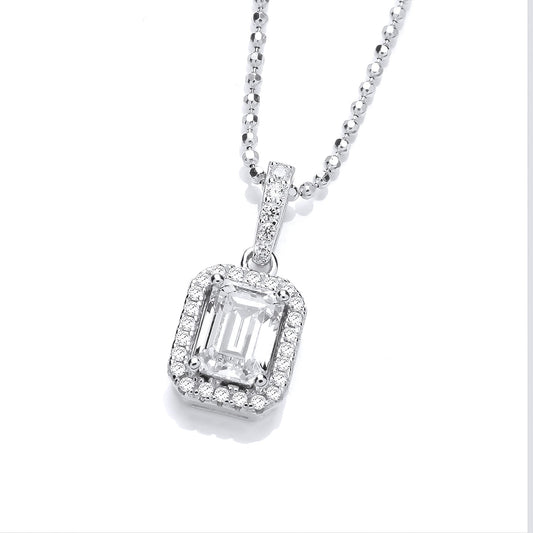 Sterling Silver Emerald CZ Octagon Halo Pendant Necklace 17 inch - GVK454