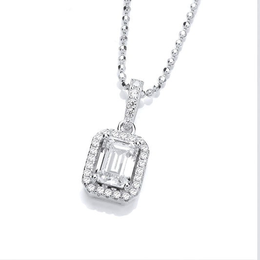 Sterling Silver Emerald CZ Octagon Halo Pendant Necklace 17 inch - GVK454